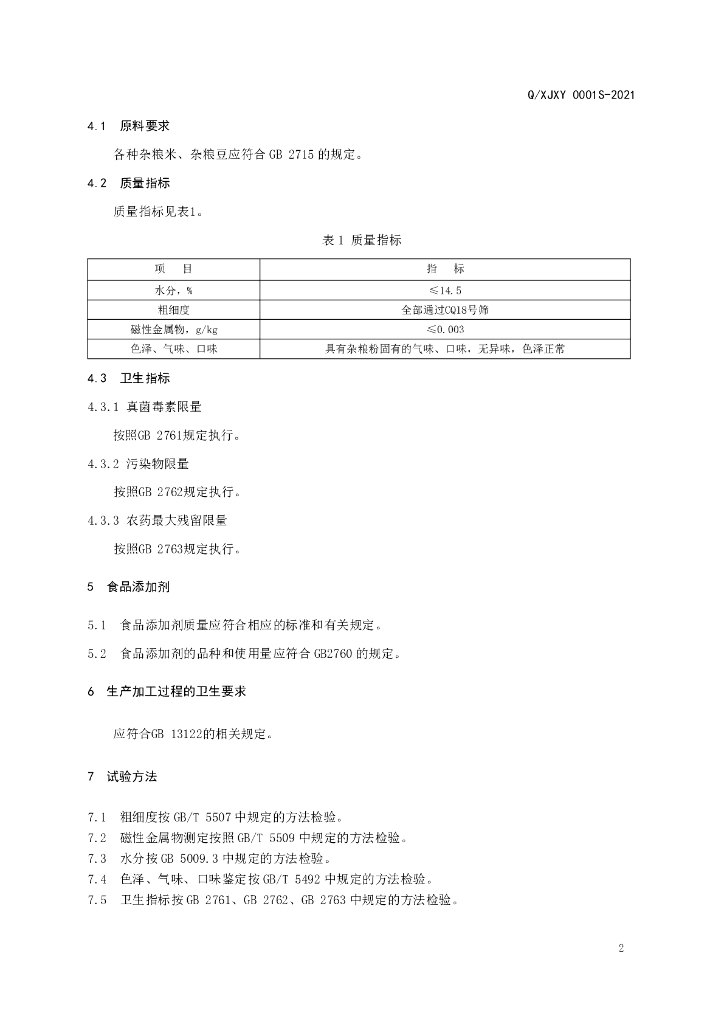 Q/XJXY 0001S-2021 标准预览