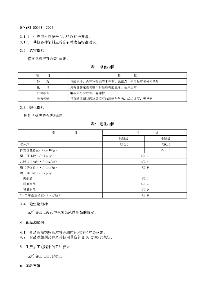 Q/XYFS 0001S-2021 标准预览