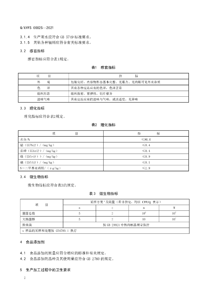 Q/XYFS 0002S-2021 标准预览