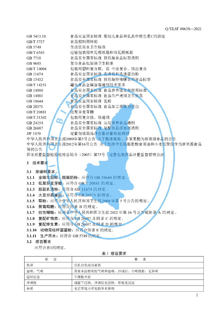 Q/YLSF 0063S-2021 标准预览