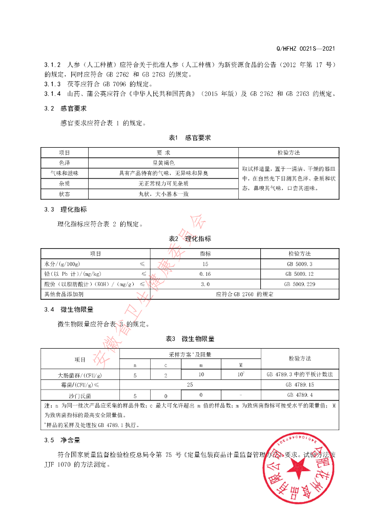 Q/HFHZ 0021S-2021 标准预览