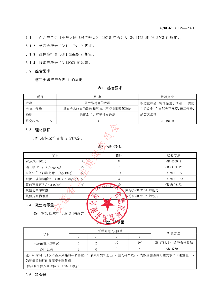 Q/HFHZ 0017S-2021 标准预览