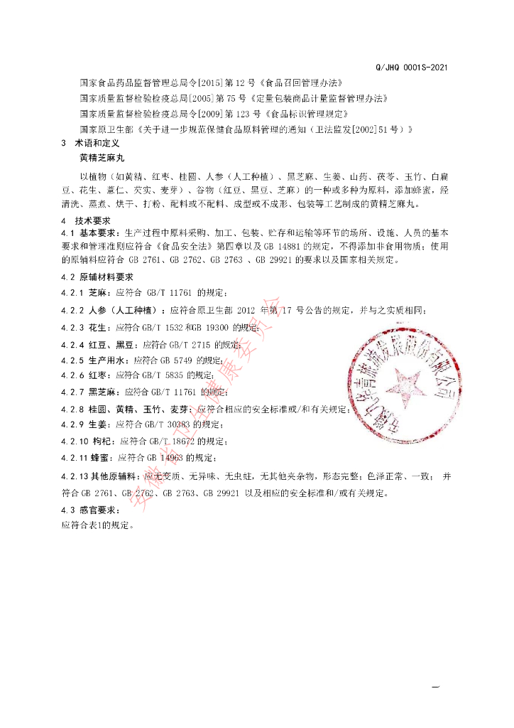Q/JHQ 0001S-2021 标准预览