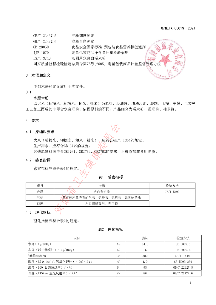 Q/NLFX 0001S-2021 标准预览