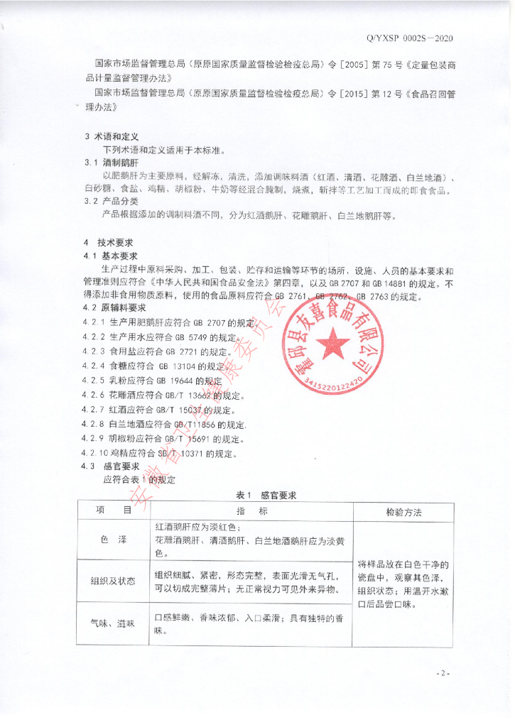 Q/YXSP 0002S-2021 标准预览