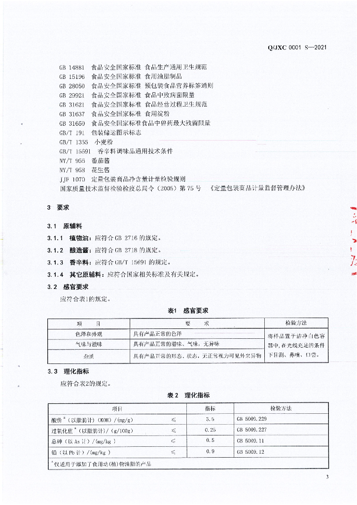 Q/JXC 0001S-2021 标准预览