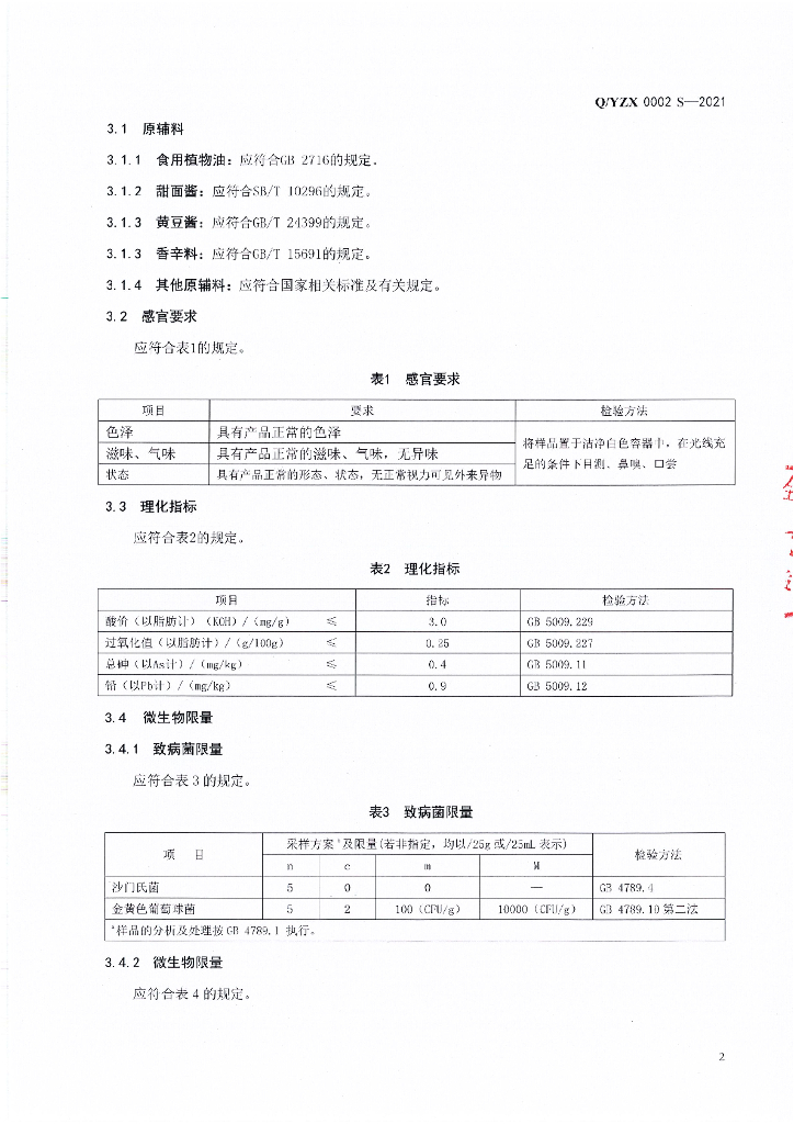 Q/YZX 0002S-2021 标准预览