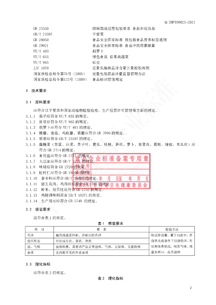Q/JHPT 0002S-2021 标准预览