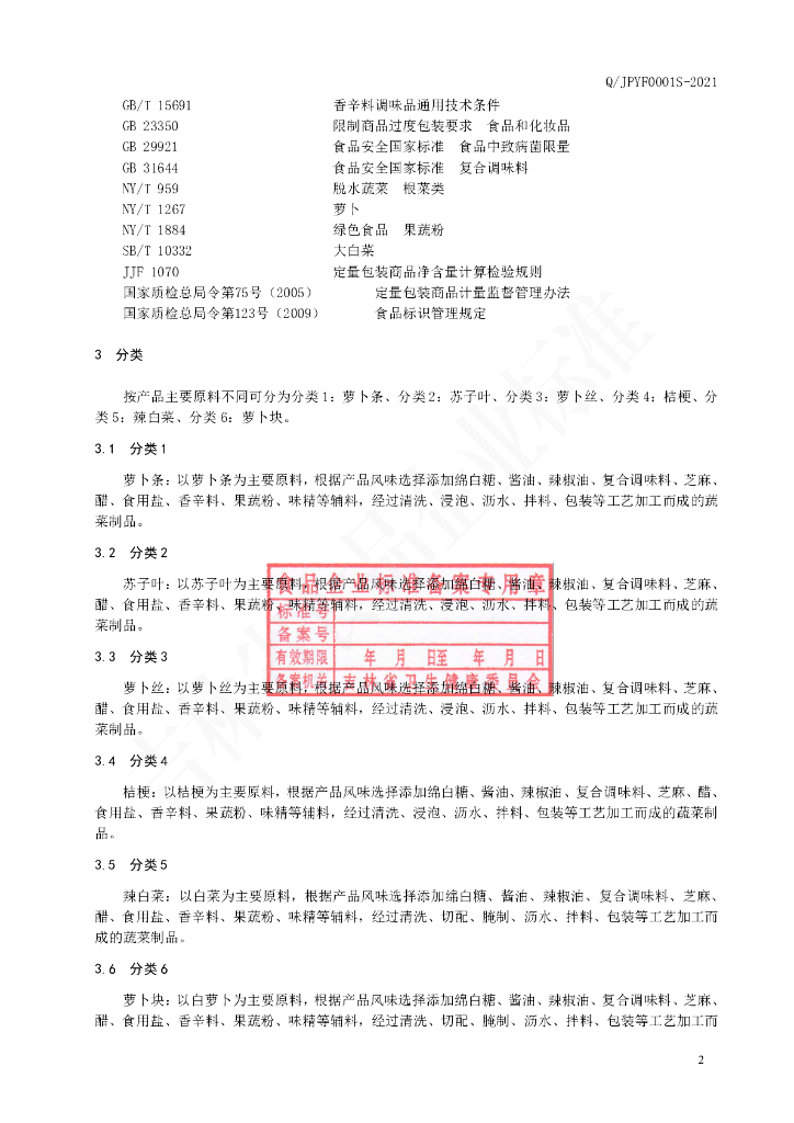 Q/JPYF 0001S-2021 标准预览