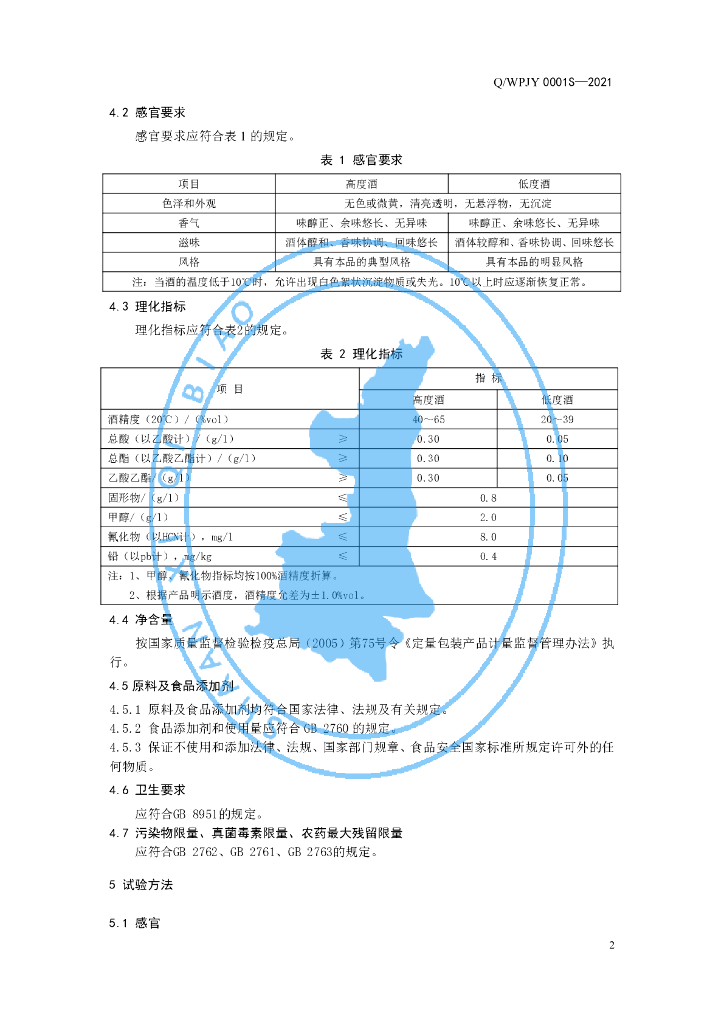 Q/WPJY 0001S-2021 标准预览