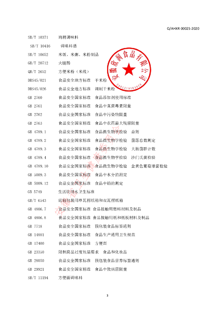 Q/AHXR 0002S-2020 标准预览