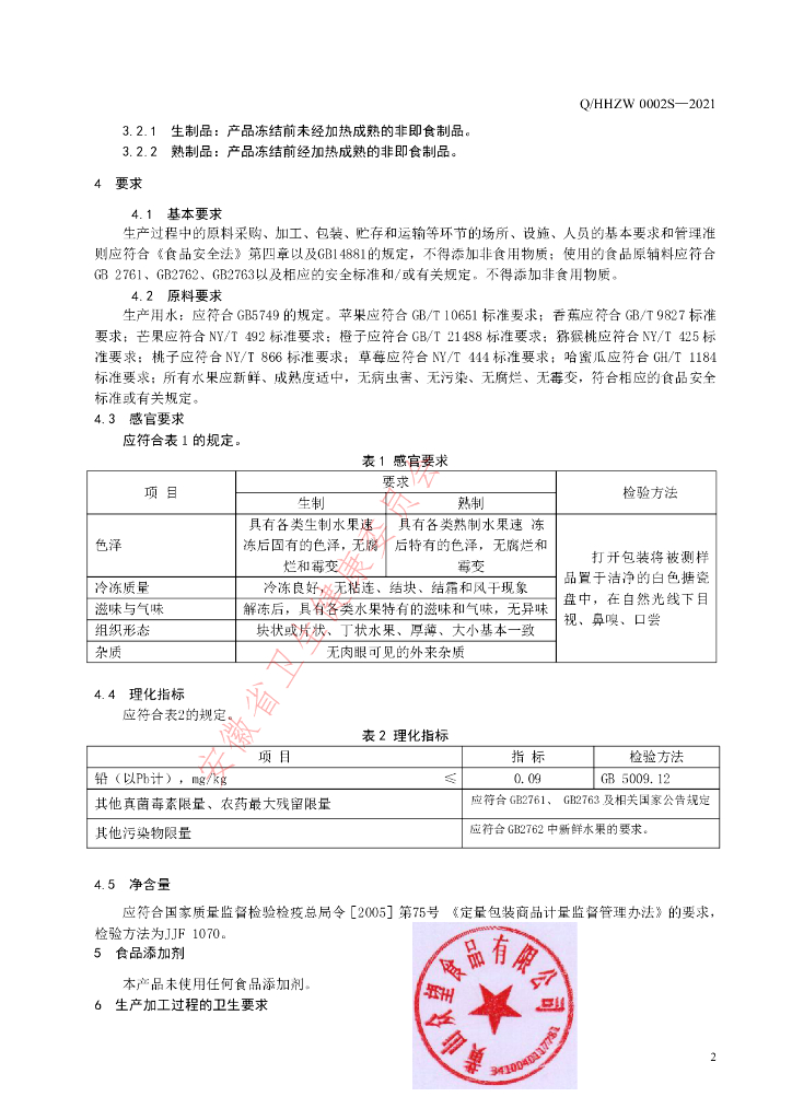 Q/HHZW 0002S-2021 标准预览