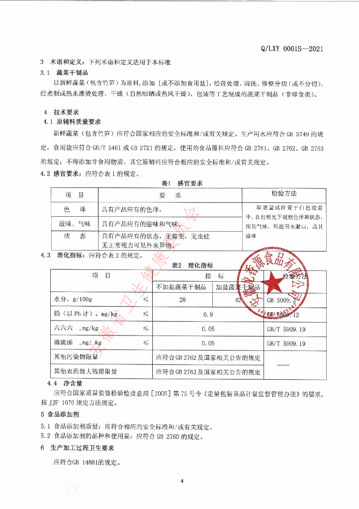 Q/LXY 0001S-2021 标准预览