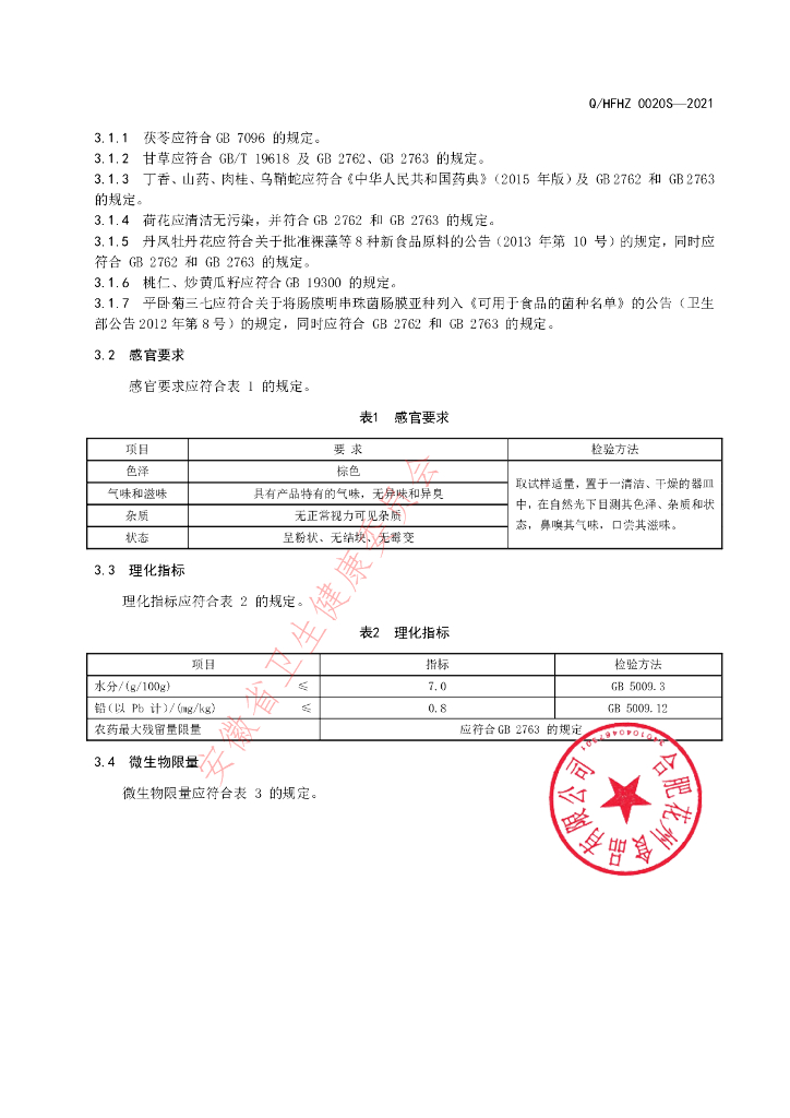 Q/HFHZ 0020S-2021 标准预览