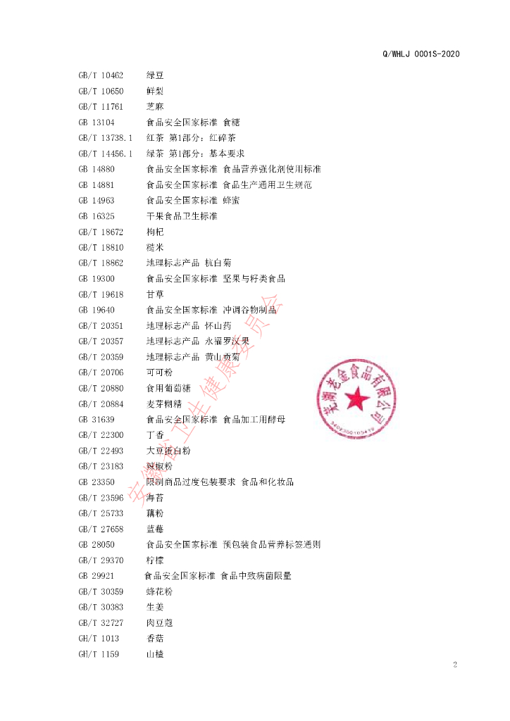 Q/WHLJ 0001S-2020 标准预览