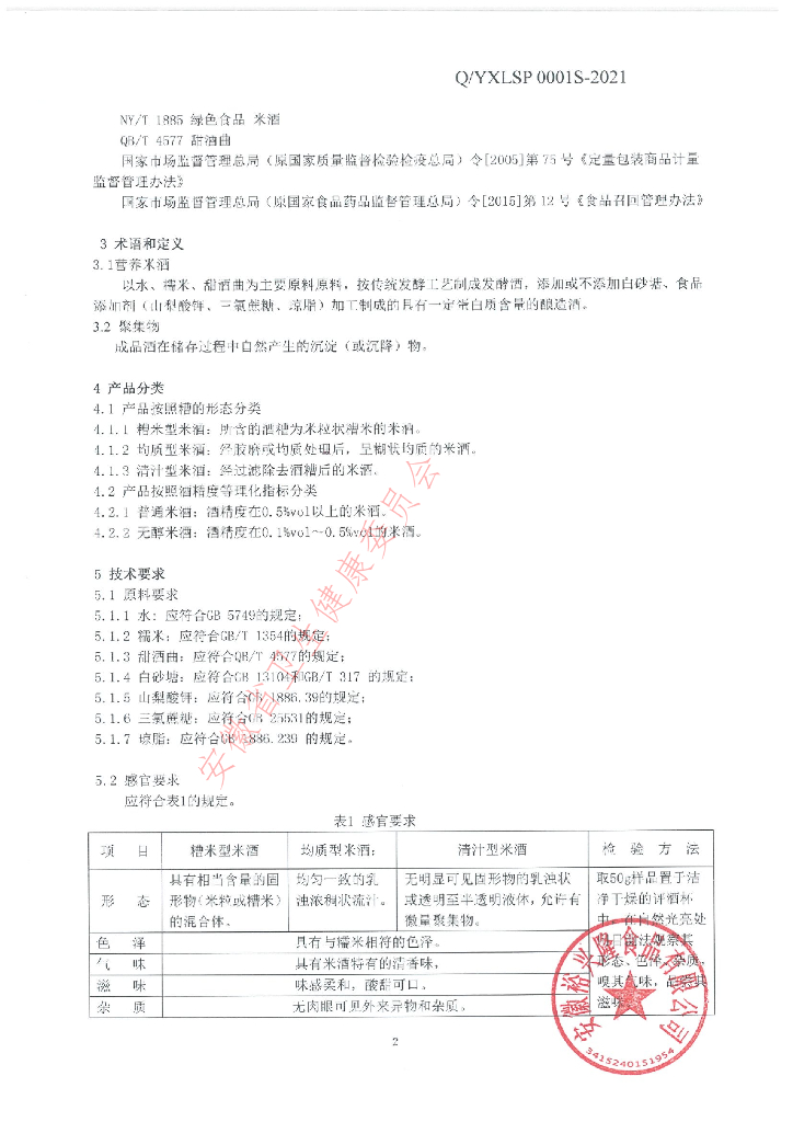Q/YXLSP 0001S-2021 标准预览