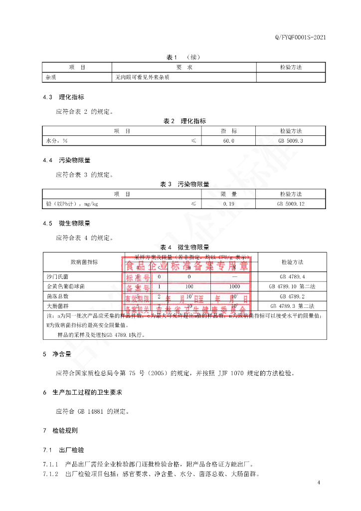 Q/FYQF 0001S-2021 标准预览