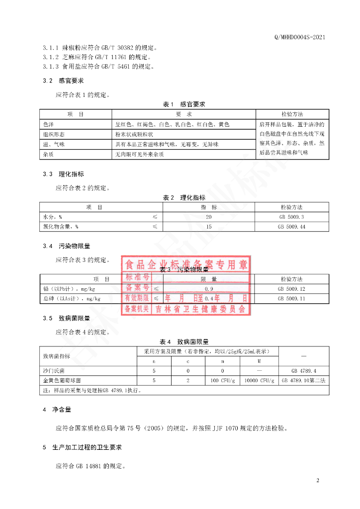 Q/MHHD 0004S-2021 标准预览