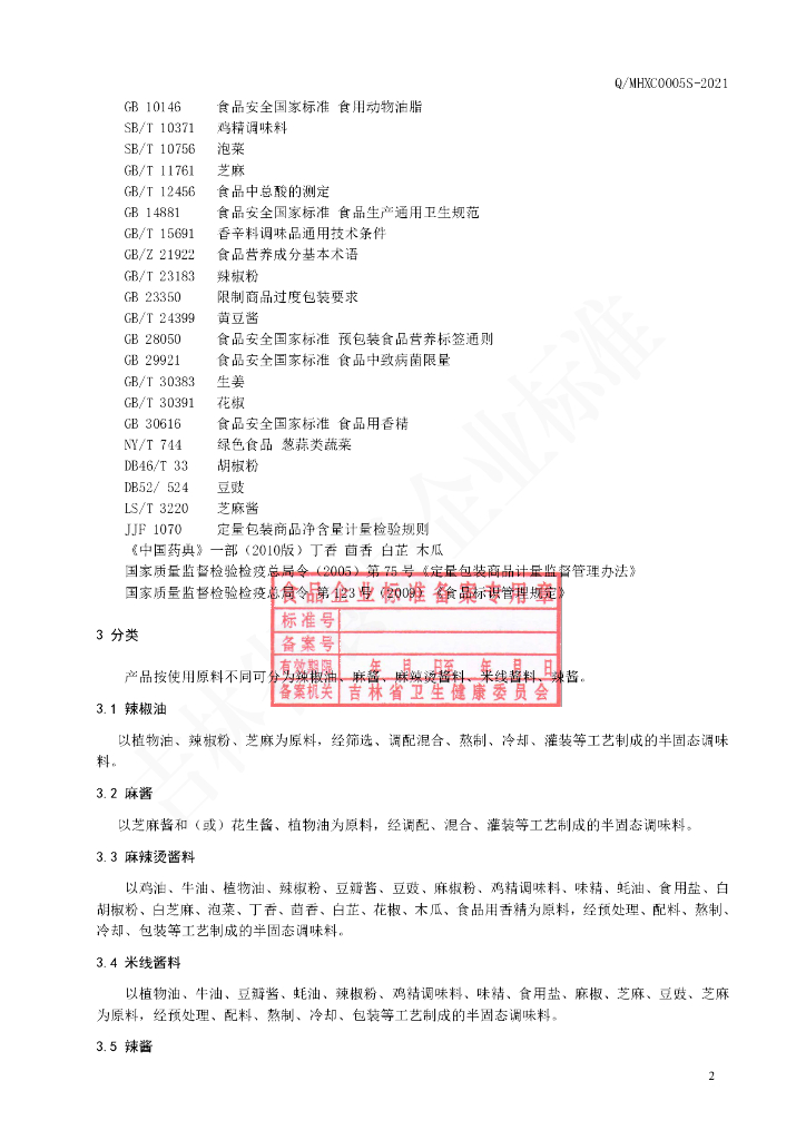 Q/MHXC 0005S-2021 标准预览