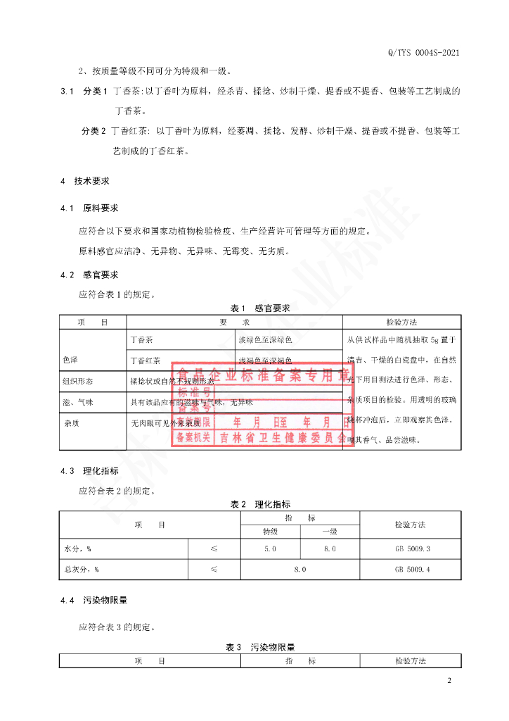 Q/TYS 0004S-2021 标准预览