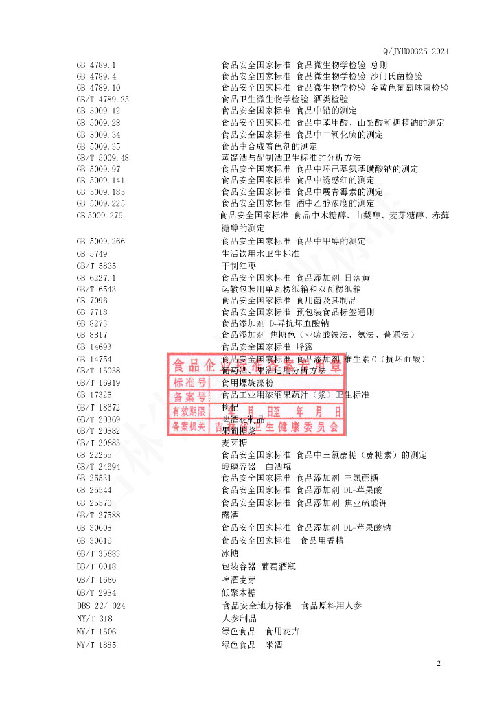 Q/JYH 0032S-2021 标准预览