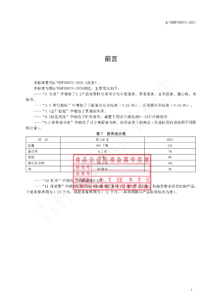 Q/YBHF 0007S-2021 标准预览
