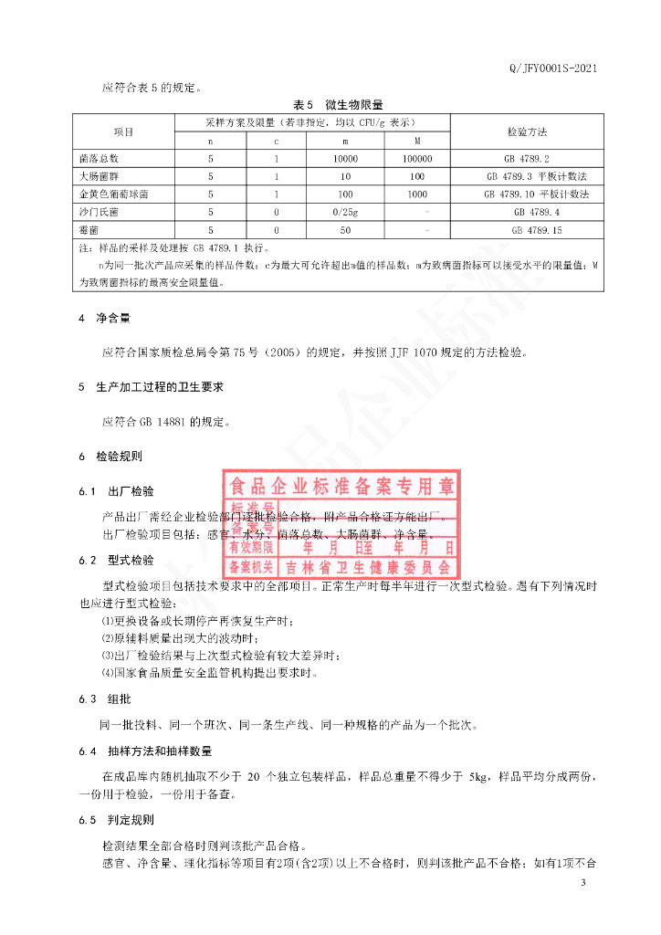 Q/JFY 0001S-2021 标准预览