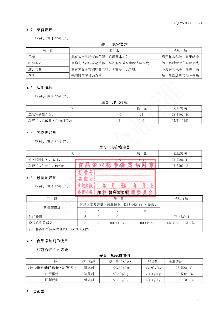 Q/JRYZ 0003S-2021 标准预览
