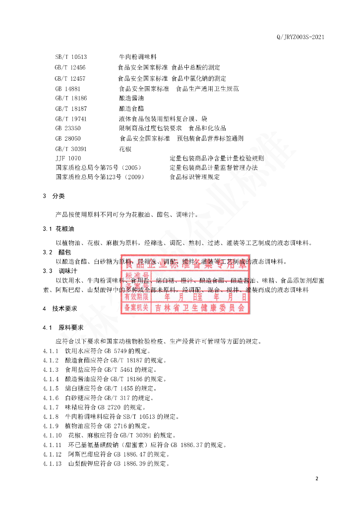 Q/JRYZ 0003S-2021 标准预览