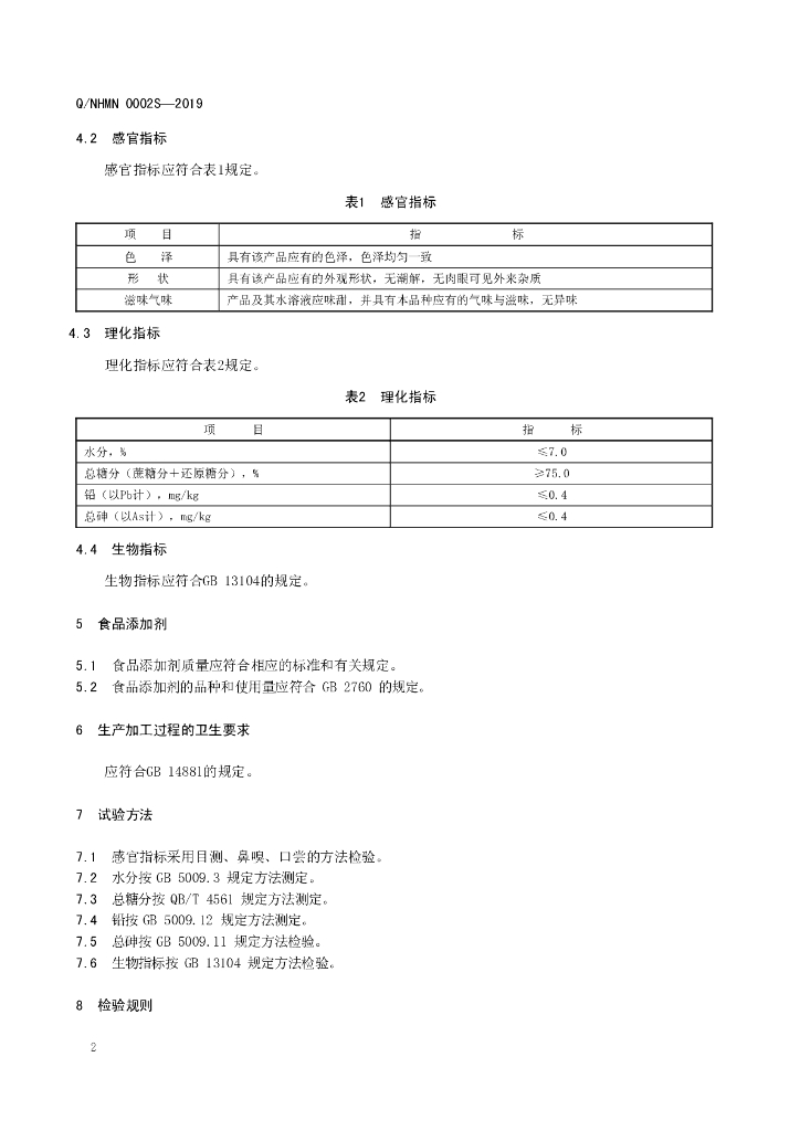 Q/NHMN 0002S-2019 标准预览