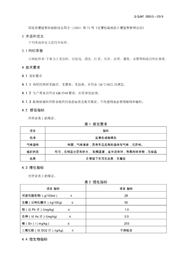 Q/QJHT 0001S-2019 标准预览