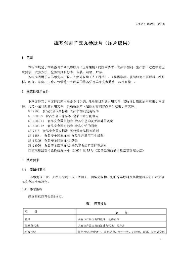 Q/XJYS 0025S-2019 标准预览