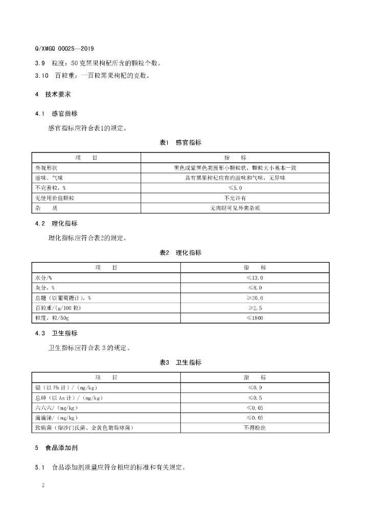Q/XMGQ 0002S-2019 标准预览