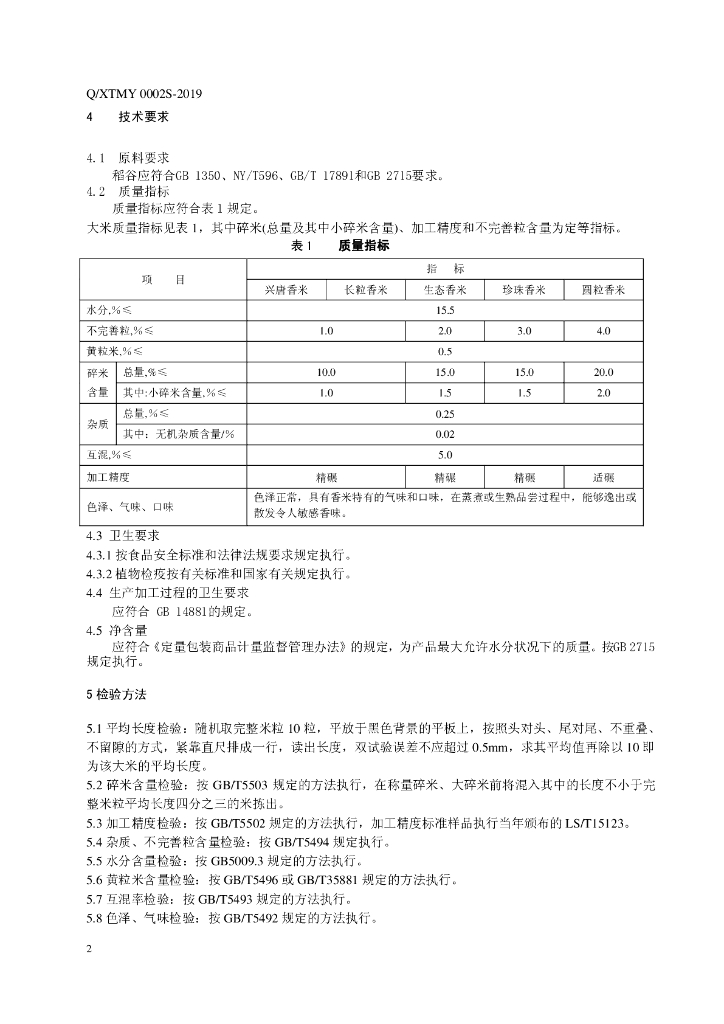 Q/XTMY 0002S-2019 标准预览