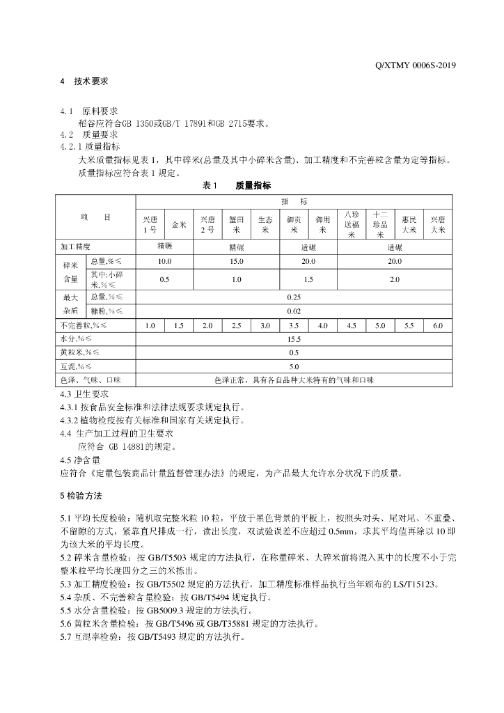 Q/XTMY 0006S-2019 标准预览