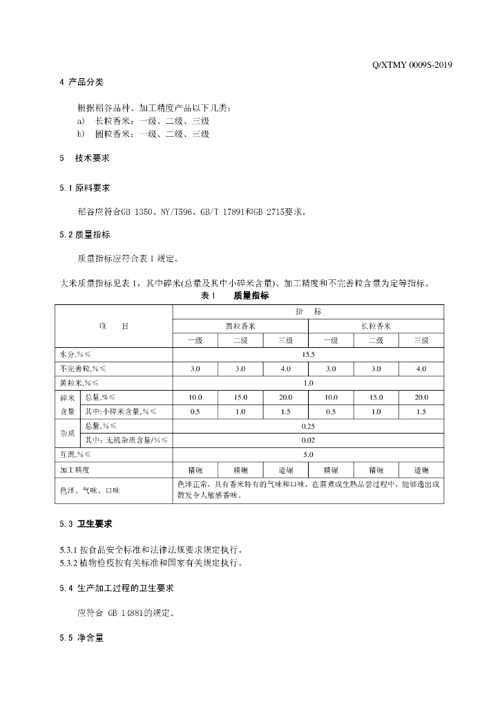 Q/XTMY 0009S-2019 标准预览