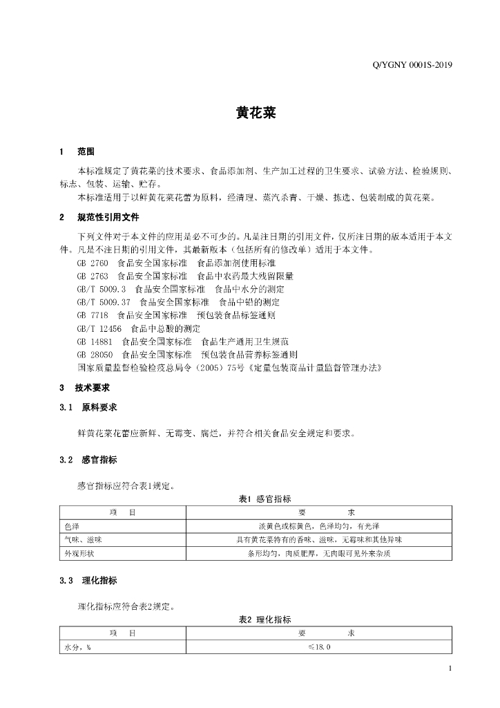 Q/YGNY 0001S-2019 标准预览