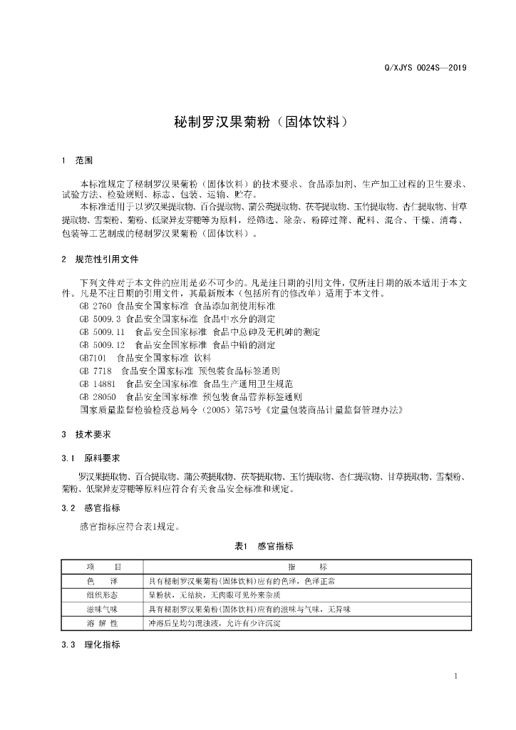 Q/XJYS 0024S-2019 标准预览