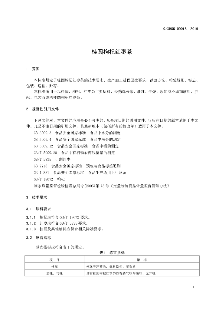 Q/XMGQ 0001S-2019 标准预览