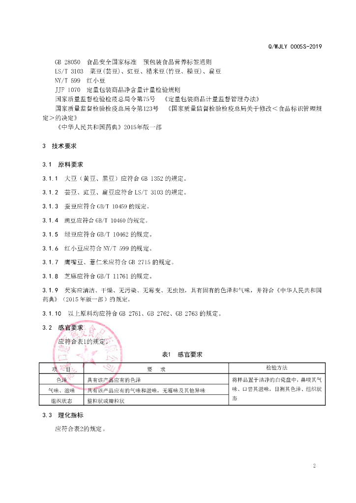 Q/WJLY 0005S-2019 标准预览