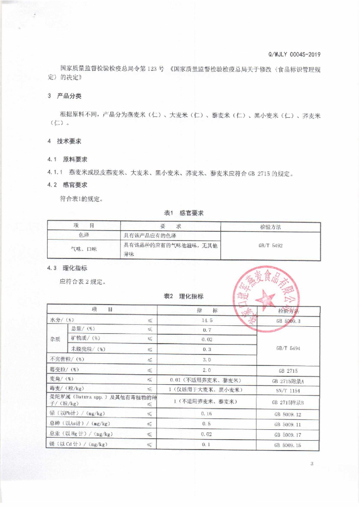 Q/WJLY 0004S-2019 标准预览