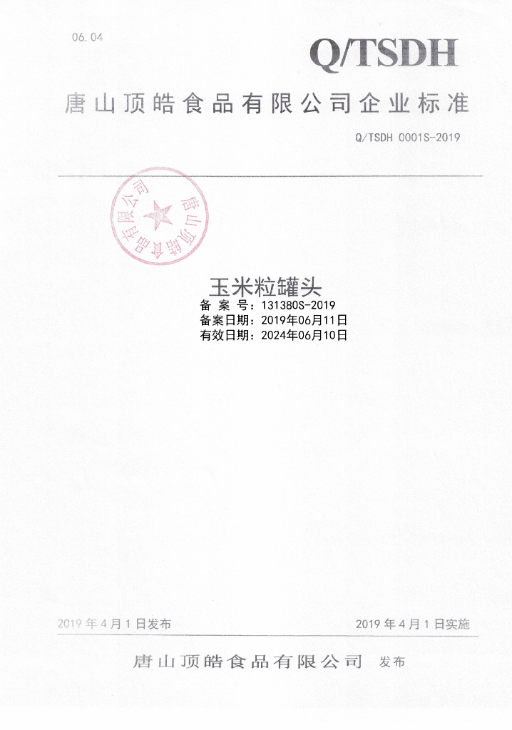 Q/TSDH 0001S-2019 标准预览
