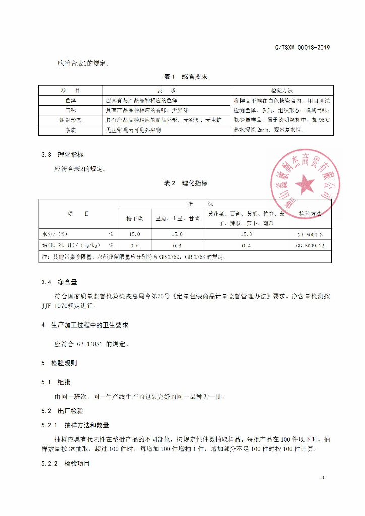Q/TSXM 0001S-2019 标准预览