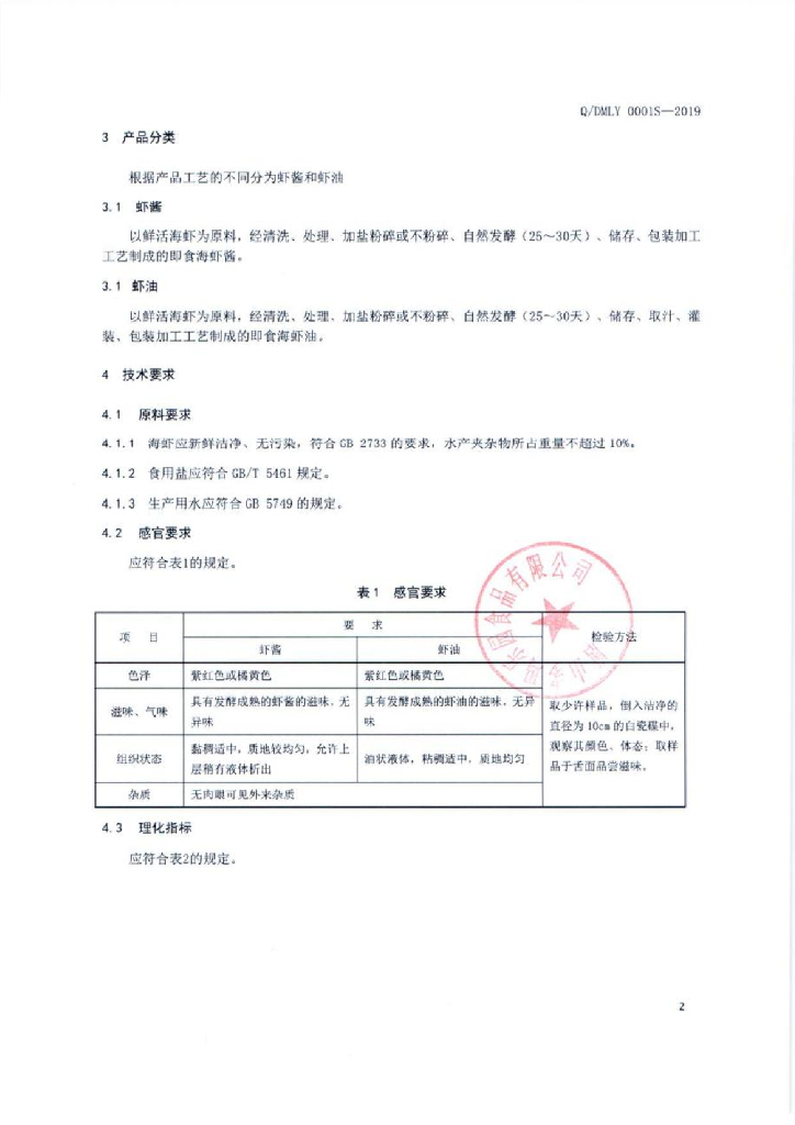 Q/DMLY 0001S-2019 标准预览