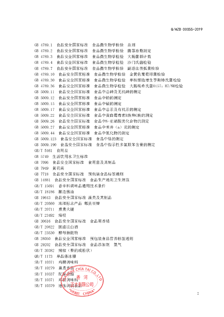 Q/HZD 0005S-2019 标准预览
