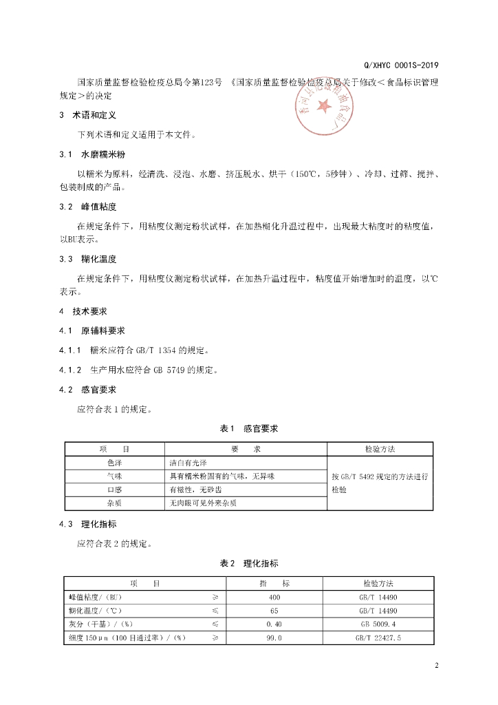 Q/XHYC 0001S-2019 标准预览