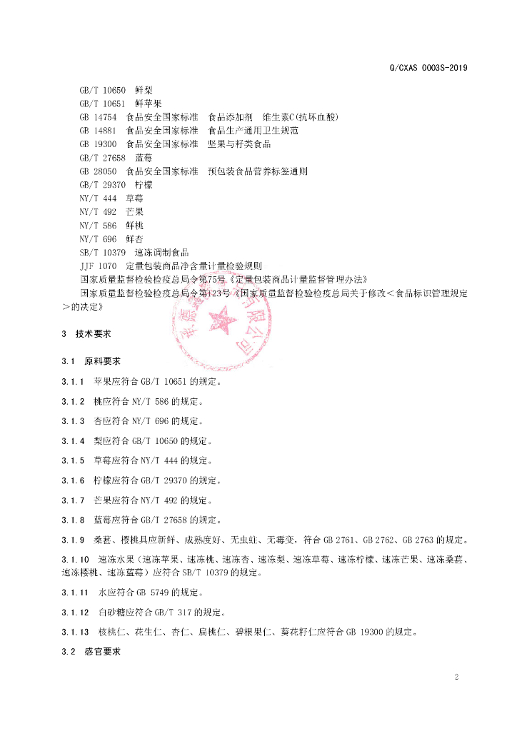 Q/CXAS 0003S-2019 标准预览