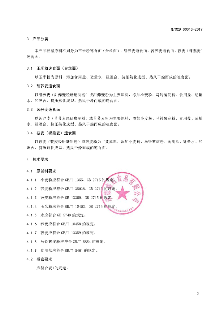 Q/CXD 0001S-2019 标准预览