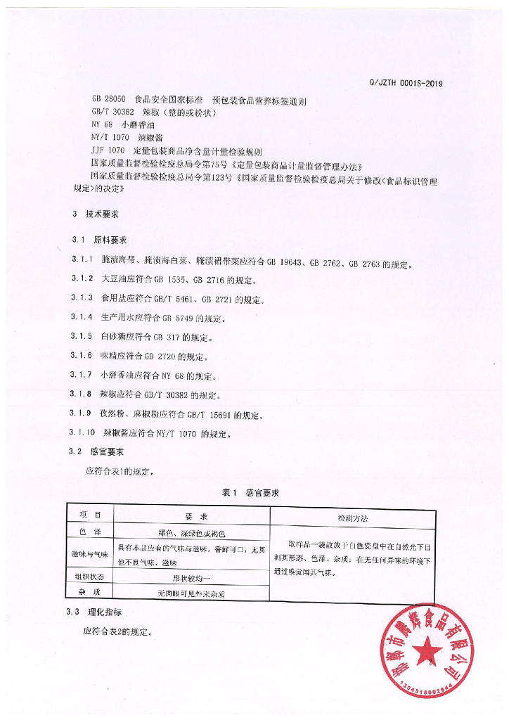 Q/JZTH 0001S-2019 标准预览