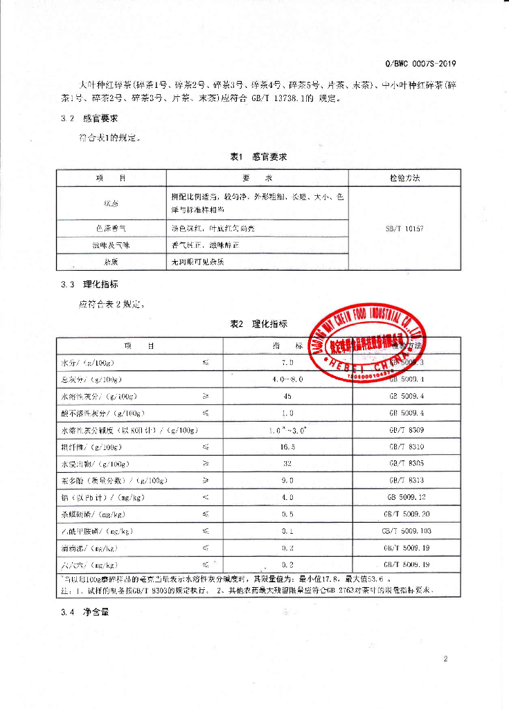 Q/BWC 0007S-2019 标准预览